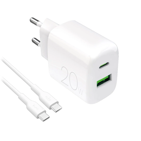 Ładowarka Puro PROLITE 20W USB-A/USB-C + kabel 1.2m – biała