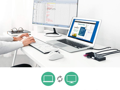 Перемикач UGreen HUB KVM USB 2x4 USB 2.0