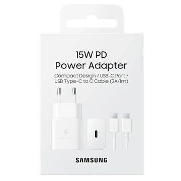 Wandladegerät Samsung EP-T1510XW 15W Fast Charge USB-C/USB-C Kabel weiß/weiß