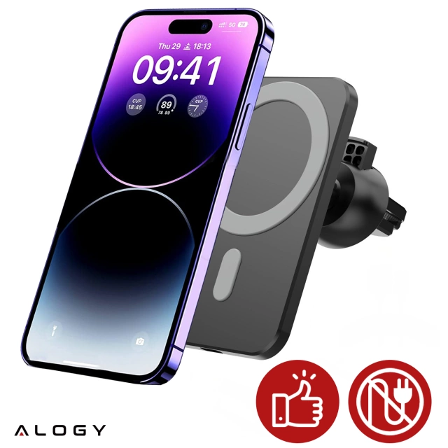 Držák do auta s Qi MagSafe Alogy nabíječkou na mřížku / desku 15W
