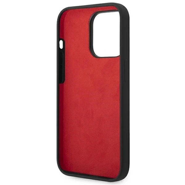 Puzdro Ferrari iPhone 14 Pro 6,1" čierne/čierne pevné silikónové kovové logo