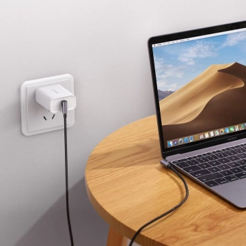 Uzelený uhlový kábel s bočnou zástrčkou USB Typ C - USB Typ C Napájanie Rýchle nabíjanie FCP 3 A 1 m sivý (70529 US323)