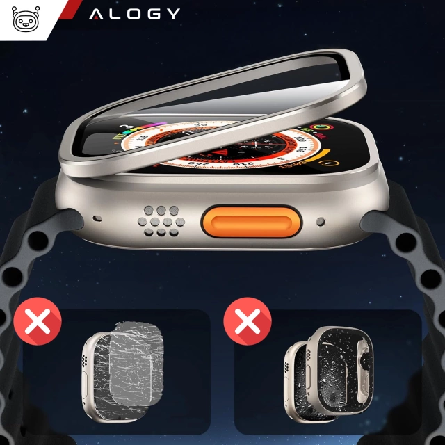 2x Tempered Glass Frame for Apple Watch Ultra / Ultra 2 49mm for Alogy Screen Protector 9H Titanium