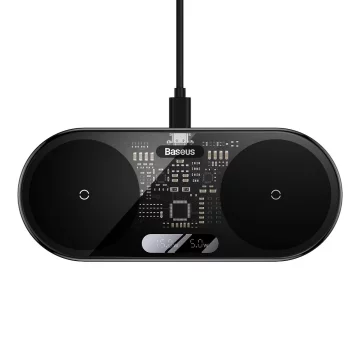 Подвійний бездротовий зарядний пристрій Baseus Digital LED Display з цифровим дисплеєм 20 Вт чорний (WXSX010101)
