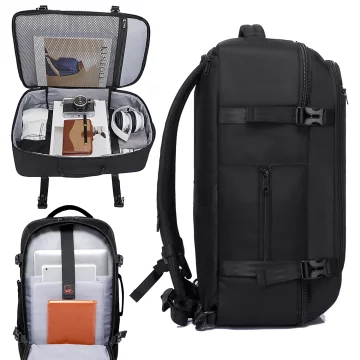 Bange voděodolný batoh na 15,6" notebook, městský cestovatel, 45x30x16 cm, do práce, do letadla, pánské, dámské, s USB portem Černá
