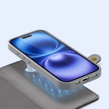 iPhone 16 MagSafe Leather Case Dux Ducis Lawa Wallet – сірий