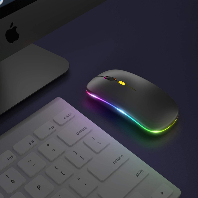 Silent Mouse slim wireless mouse Alogy LED RGB backlit for laptop tablet Black