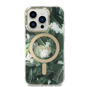 Zestaw Guess GUBPP14XHJEACSA Case  Charger iPhone 14 Pro Max 6,7" zielony/green hard case Jungle MagSafe