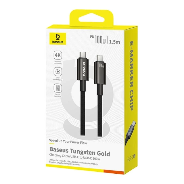 Kabel Baseus Tungsten Gold USB-C na USB-C 100W USB 1,5 m (černý)