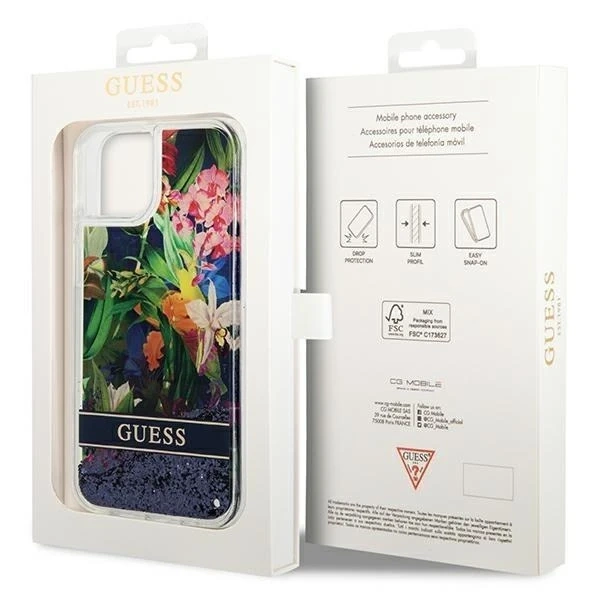 Etui Guess GUHCP14SLFLSB до Apple iPhone 14 6,1" niebieski/синій твердий чохол Flower Liquid Glitter