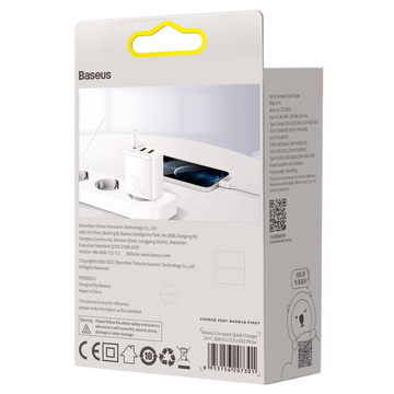 Kompaktná rýchlonabíjačka Baseus 2xUSB USB-C PD QC 3.0 3A 30W biela