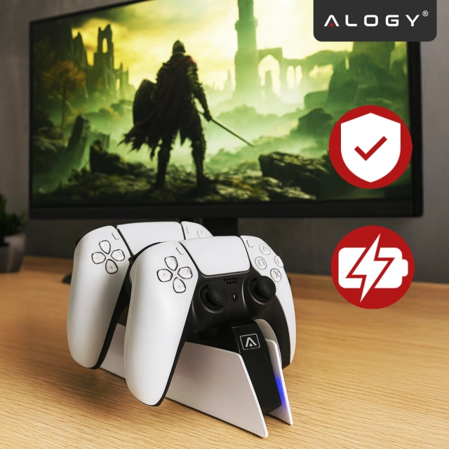Podwójna stacja dokująca ładująca do kontrolera Pada do PlayStation 5 PS5 do 2 Padów Alogy Biała