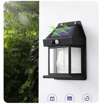 LED solárne fasádne nástenné svietidlo vonkajšie Žiarovka súmrak pohybový senzor vodotesné nástenné retro svietidlo s krytím IP65