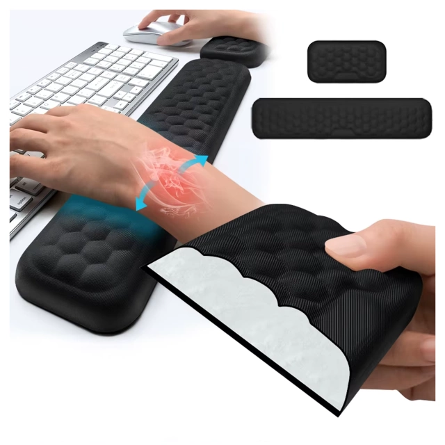 Opěrka zápěstí Alogy ErgoSupport™ z paměťové pěny, ergonomická sada klávesnice a myši, protiskluzová a prodyšná – černá