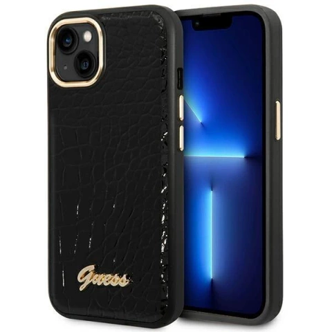 Etui Guess GUHCP14MHGCRHK do Apple iPhone 14 Plus 6,7" čierne/čierne pevné puzdro Croco Collection