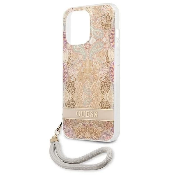 Guess GUHCP13LHFLSD iPhone 13 Pro / 13 6,1" złoty/zlatý pevný obal Flower Strap