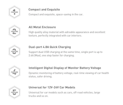 Baseus autonabíjačka 2x USB 4,8A 24W s LCD káblom 3v1 USB - USB Type C / micro USB / Lightning 1,2m čierny (TZCCBX-0G)