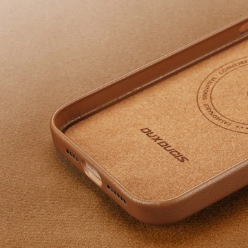 Kožený kryt Dux Ducis Grit pro iPhone 14 Pro Max Sleek Faux Leather Cover (kompatibilní s MagSafe) hnědý