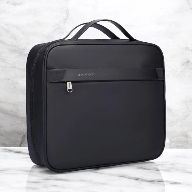 Bange Wasserdichte Kosmetiktasche 30x26x10 cm, faltbar, für Kosmetikzubehör, Reisen, Damen & Herren, Schwarz