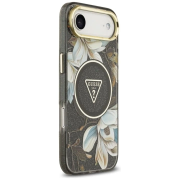 Etui Guess MagSafe do iPhone 17 Air IML Glitter Flowers Triangle Black