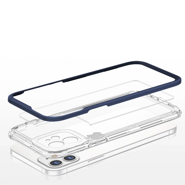 Clear 3in1 case for iPhone 12 gel cover with frame blue