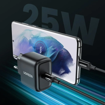 Uzelená nabíječka USB typu C 25W napájení Kabel USB typu C 2m černý (50581)