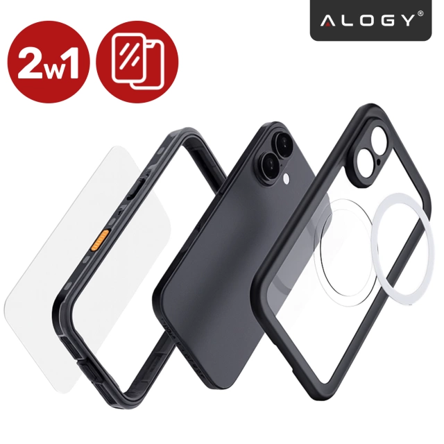 Etui Wodoodporne do Apple iPhone 17 6.3", Pancerna Obudowa 360° z Przezroczystym Tyłem, Kompatybilna z MagSafe, Alogy HydroArmor™ IP68 Case – Czarne
