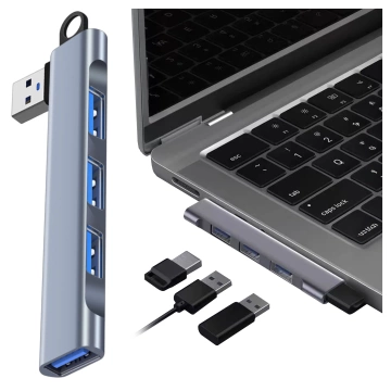 HUB splitter Alogy Adaptér pro počítačový notebook s USB-A na 3x USB-A 2.0 1x USB-A 3.0 šedý