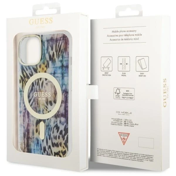 Pevné puzdro Etui Guess GUHMP14SHLEOPWB na iPhone 14 6,1" Leopard MagSafe