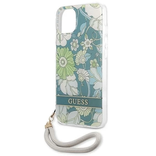 Guess GUHCP13SHFLSN iPhone 13 mini 5,4" zielony/zelené pevné pouzdro Flower Strap