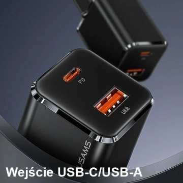 USAMS Wall charger 1xUSB-C 1xUSB T43 33W PD3.0 QC3.0 cable U63 USB-C to lightning black/black USKTZ01