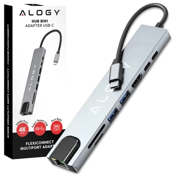 Хаб 8-в-1 USB-C на 2xA 2xC HDMI SD Micro LAN 100 Мбіт/с – Alogy MultiHub™ для ноутбуків