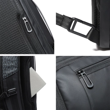 Bange waterproof backpack for a 15.6" laptop, city travel, 49x31x18 cm, expandable for work, airplane, men's, women's, with a USB port, Black