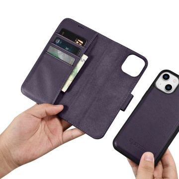 Чохол iCarer Wallet Case 2in1 Phone Case для iPhone 14 Plus Anti-RFID Leather Flip Cover Dark Purple