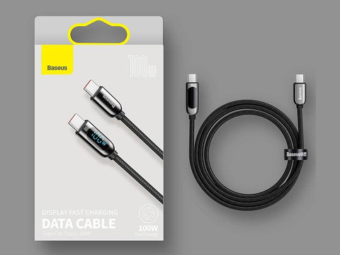 1m Kábel Baseus Kábel USB-C typu C s PD 5A 100W Čierny merač prúdu