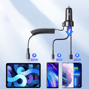 Rychlá nabíječka do auta Joyroom 3 v 1 s kabelem USB typu C 1,5 m 55 W černá (JR-CL07)