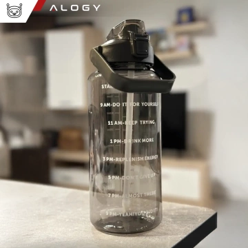 Veľká fľaša, fľaša na pitie Alogy MotivHydro Motivačná odmerka 2l 2000ml Čierna