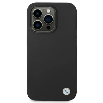 BMW BMHCP14LSILBK puzdro na telefón pre Apple iPhone 14 Pro 6,1" čierne/čierne silikónové kovové logo