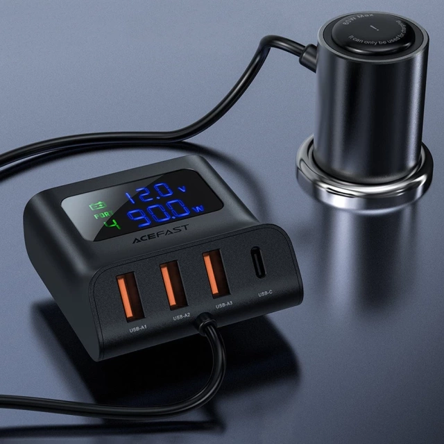 Acefast car charger 90W USB Type C / 3x USB / cigarette lighter socket, PPS, PD3.0, QC3.0, AFC, FCP charging station black (B8 black)