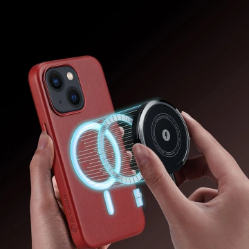 Pouzdro Dux Ducis Naples pro iPhone 13 kožený kryt (kompatibilní s MagSafe) červený