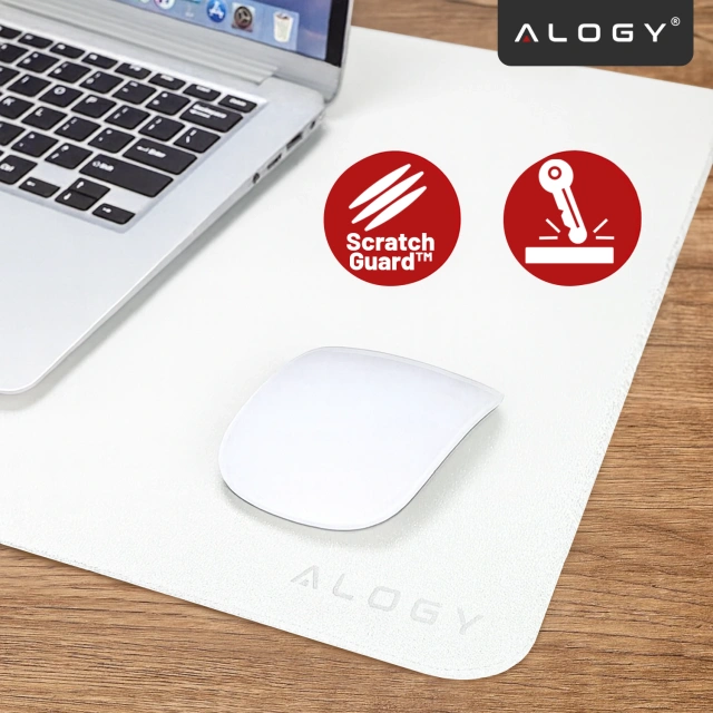 Podkładka na biurko 90×45 cm – antypoślizgowa mata ochronna z eleganckiej ekoskóry PU, pod mysz i klawiaturę, stylowa i trwała – Alogy WorkMat™ Biała