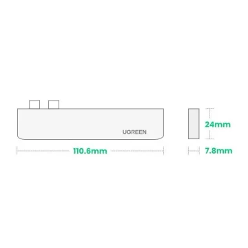 Multifunktionaler HUB UGREEN 2x USB Type C auf USB Type C PD (Thunderbolt 3, 100W, 4K@60 Hz, 10 Gbps) / HDMI 4K@30 Hz / 3x USB 3.0 für MacBook Pro / Air Grey (60559)