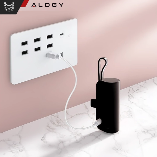 PowerBank 5000mAh Alogy vrecková malá externá nabíjačka Power Bank USB-C a lightning Black