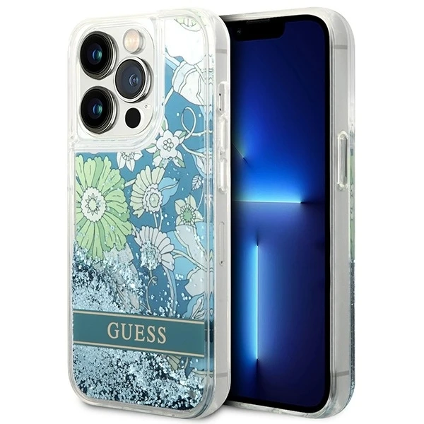 Etui Guess GUHCP14XLFLSN do Apple iPhone 14 Pro Max 6,7" zielony/green hardcase Flower Liquid Glitter