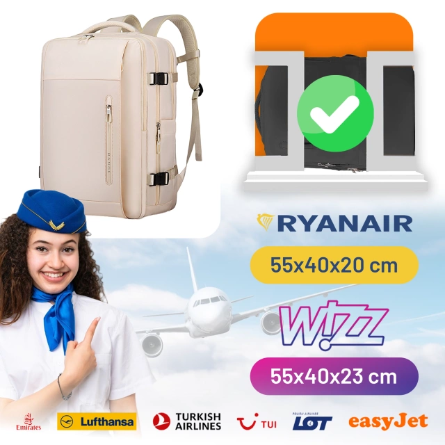 Plecak wodoodporny Bange na laptopa 15.6" miejski podróżny 46x31.5x20 cm do pracy samolotu męski damski z z gniazdem USB Beżowy