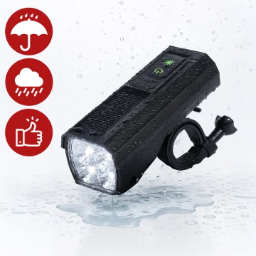 Solárne predné svetlo na bicykel, LED predné svetlo na bicykel so solárnym panelom, super silné osvetlenie 1000LM 4400MAH, vodeodolné svetlo na bicykel, čierne