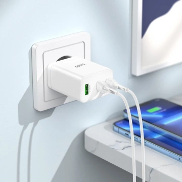 HOCO nástenná nabíjačka 2 x USB A kábel typu C typu C do Lightning PD QC3.0 3A 35W biela