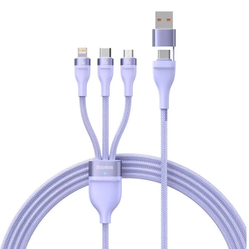 Kabel USB 3w1 Baseus Flash Series 2, USB-C   micro USB   Lightning, 100W, 1.2m (fioletowy)