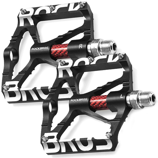 RockBros K307T aluminum platform pedals with 5 metal pins, set of 2 Black
