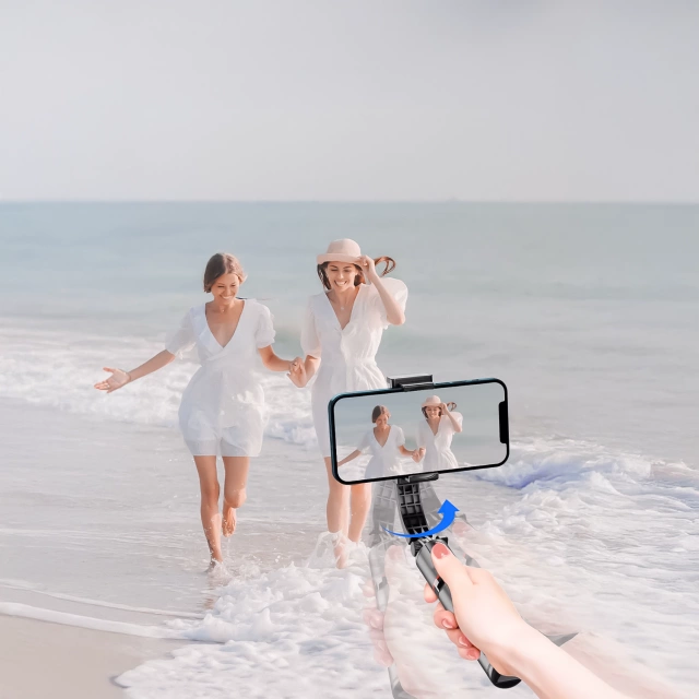 Gimbal stabilny Statyw z pilotem Bluetooth Selfie Stick Lampą LED oświetleniem obrotowy 360° 70cm Techsuit L19s Czarny